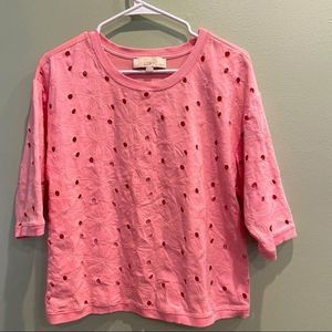 Ann Taylor shirt size small petite pink elbow length shirt casual work attire